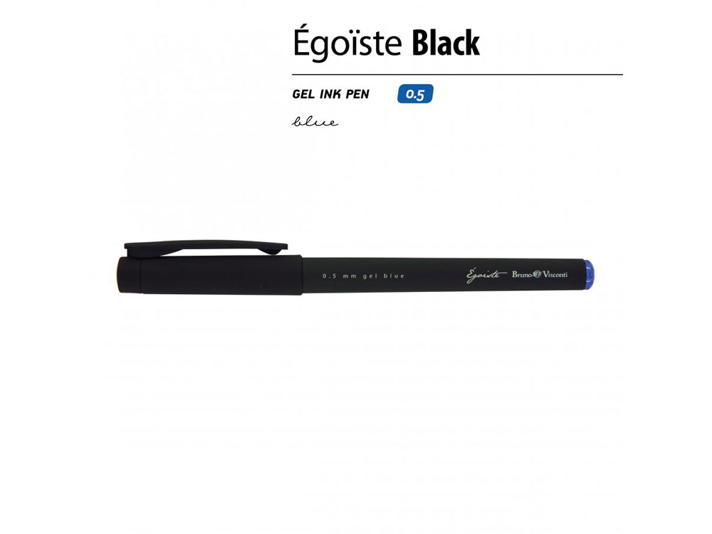 Ручка пластиковая гелевая «Egoiste Black» с лого, 0.5мм, черная, синие чернила-1