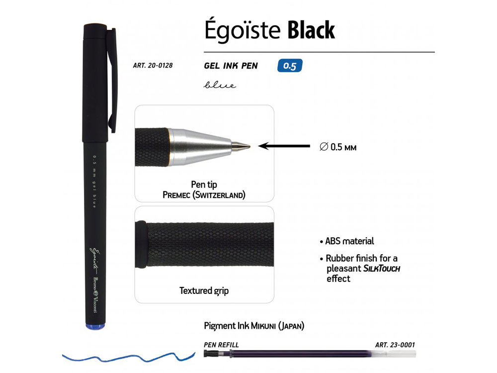 Ручка пластиковая гелевая «Egoiste Black» с лого, 0.5мм, черная, синие чернила-2