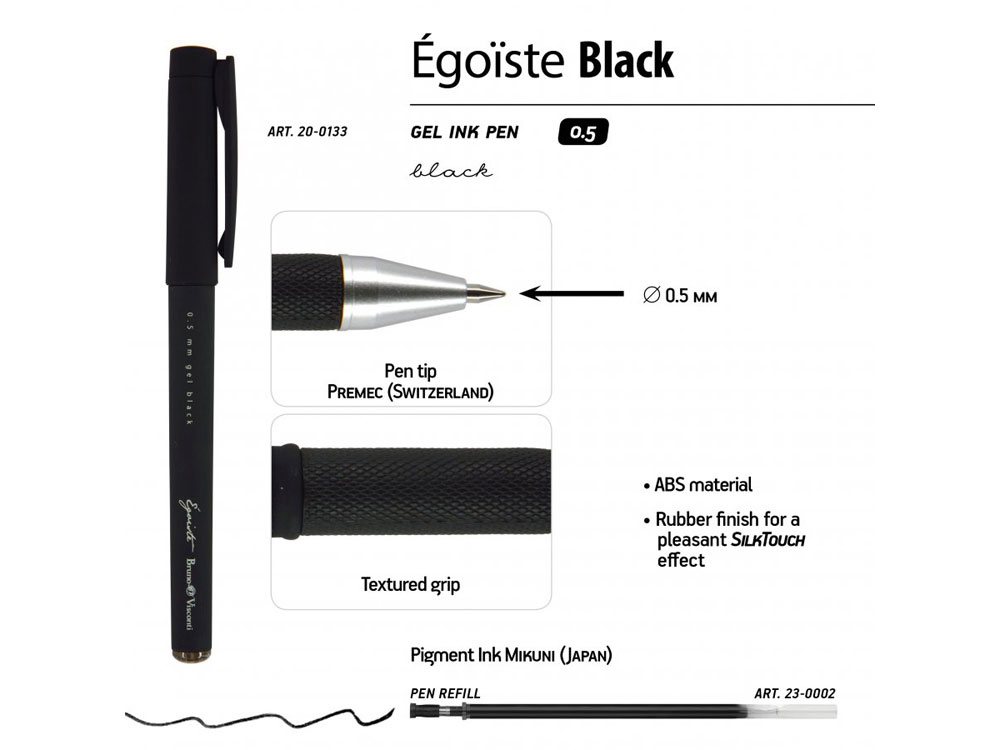 Ручка пластиковая гелевая «Egoiste Black» с лого, 0.5мм, черная, черные чернила-2