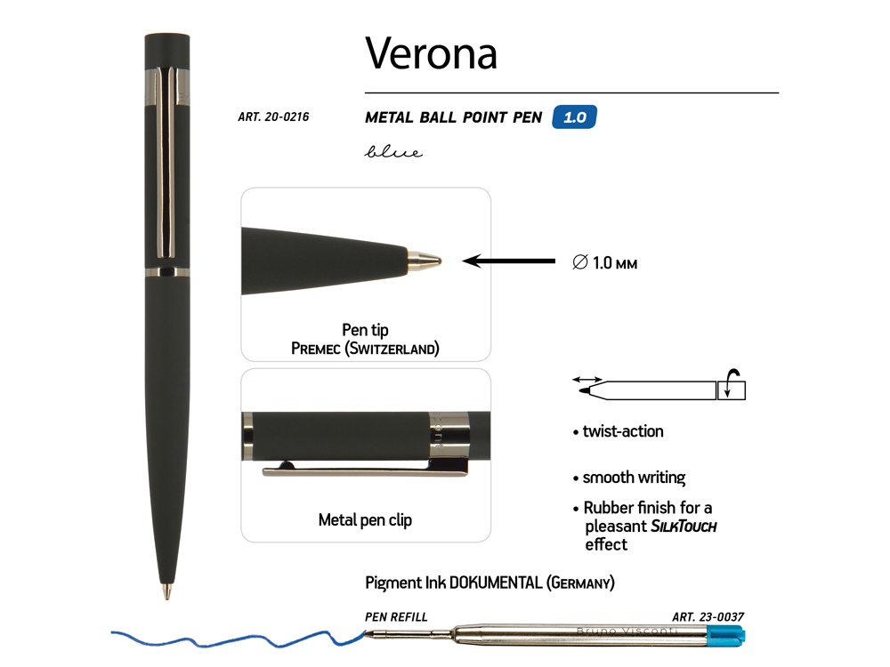 Ручка шариковая автоматическая BrunoVisconti "VERONA" цвет корпуса черный, soft-touch, 1 мм, синяя-2