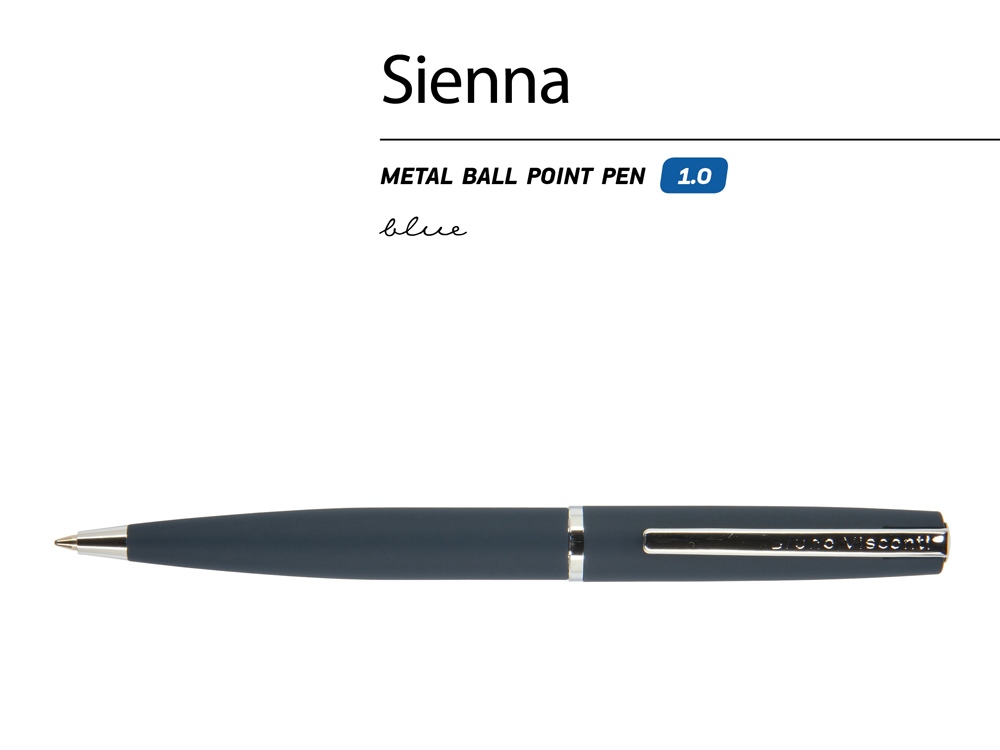 Ручка "Sienna" шариковая  автоматическая, синий металлический корпус soft-touch, 1.0 мм, синяя-1