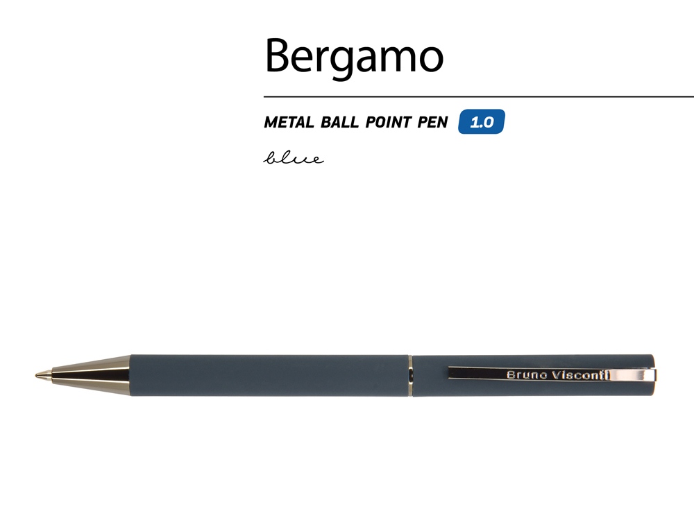 Ручка "Bergamo" шариковая автоматическая, синий металлический корпус, 0,7 мм, синяя-1