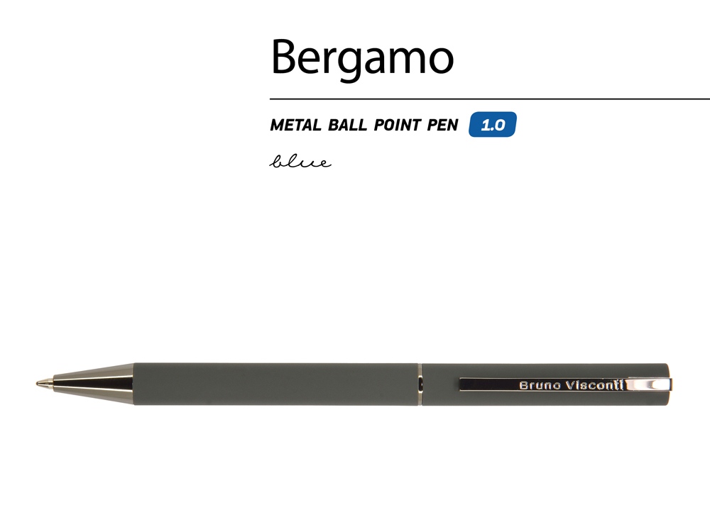 Ручка "Bergamo" шариковая автоматическая, серый металлический корпус, 0,7 мм, синяя-1