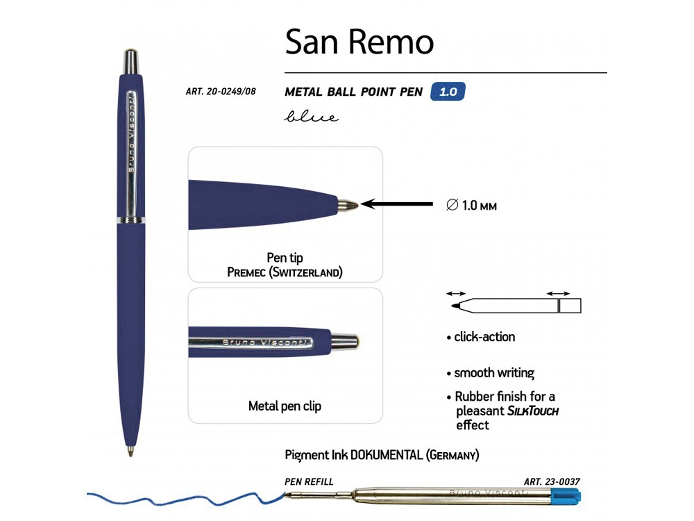 Ручка металлическая шариковая «San Remo», 1,0мм, синие чернила, ярко-синий-2
