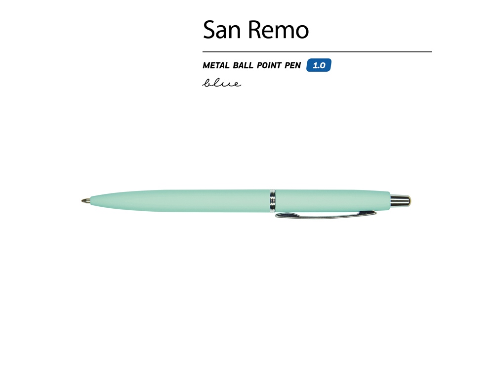 Ручка металлическая шариковая "San Remo", софт-тач, 1.0 мм, мятный-1