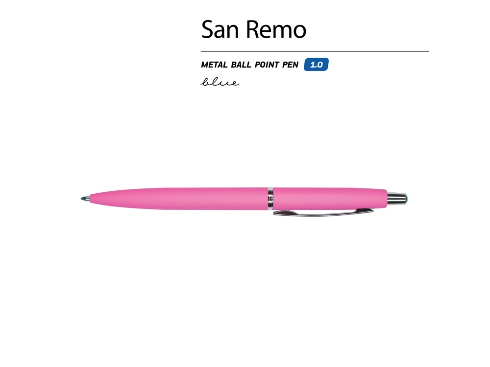 Ручка металлическая шариковая "San Remo", софт-тач, 1.0 мм, ярко-розовый-1