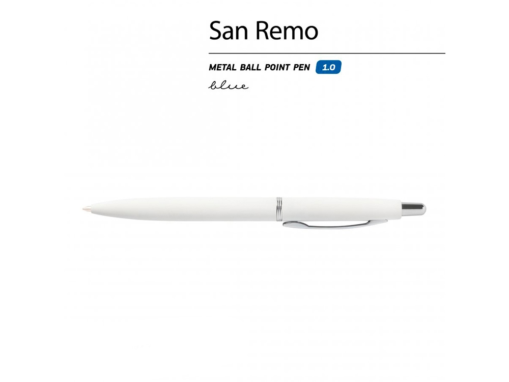 Ручка "SAN REMO" шариковая, автоматическая, белый металлический корпус 1.00 мм, синяя-1