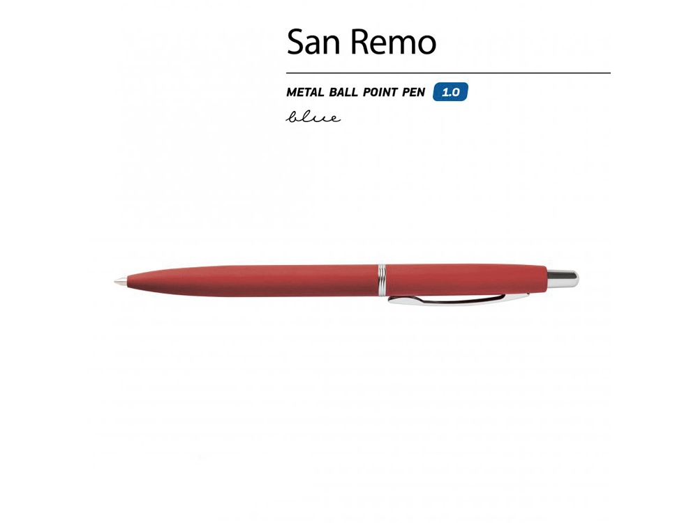 Ручка "SAN REMO" шариковая, автоматическая, красный  металлический корпус 1.00 мм, синяя-1