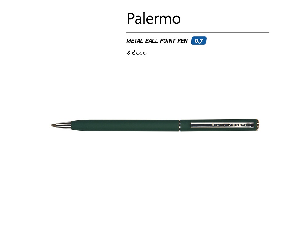Ручка шариковая автоматическая BrunoVisconti® "PALERMO" цвет корпуса зеленый, soft-touch, 0.7 мм-1