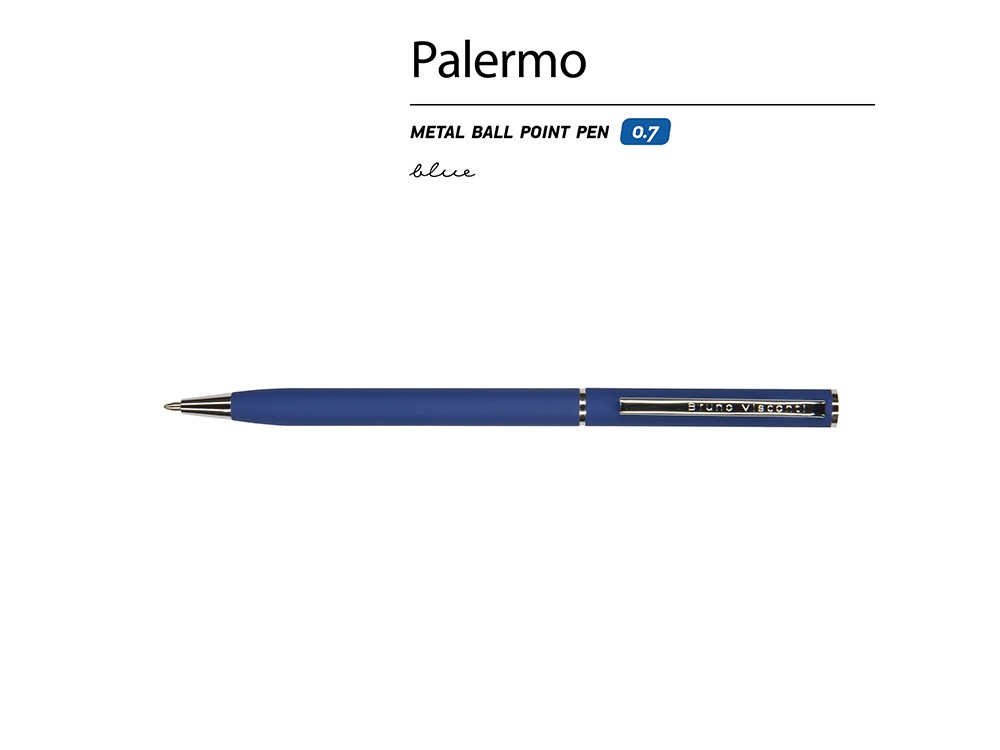 Ручка шариковая автоматическая BrunoVisconti® "PALERMO" цвет корпуса синий, soft-touch, 0.7 мм-1