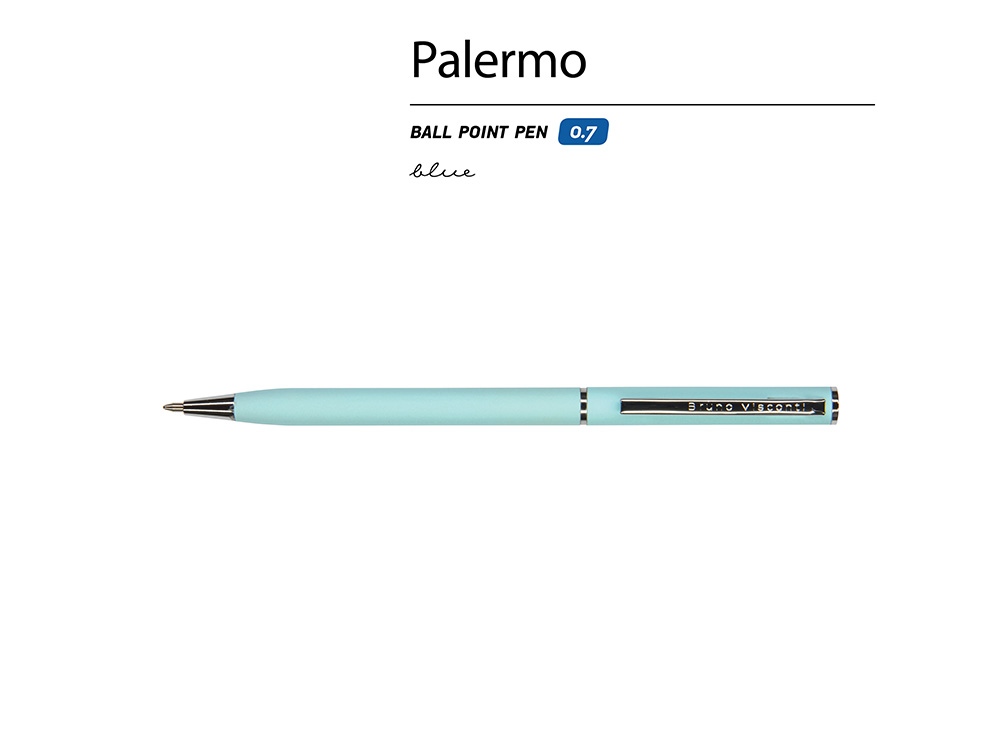Ручка шариковая автоматическая BrunoVisconti® "PALERMO" цвет корпуса голубой, soft-touch, 0.7 мм-1