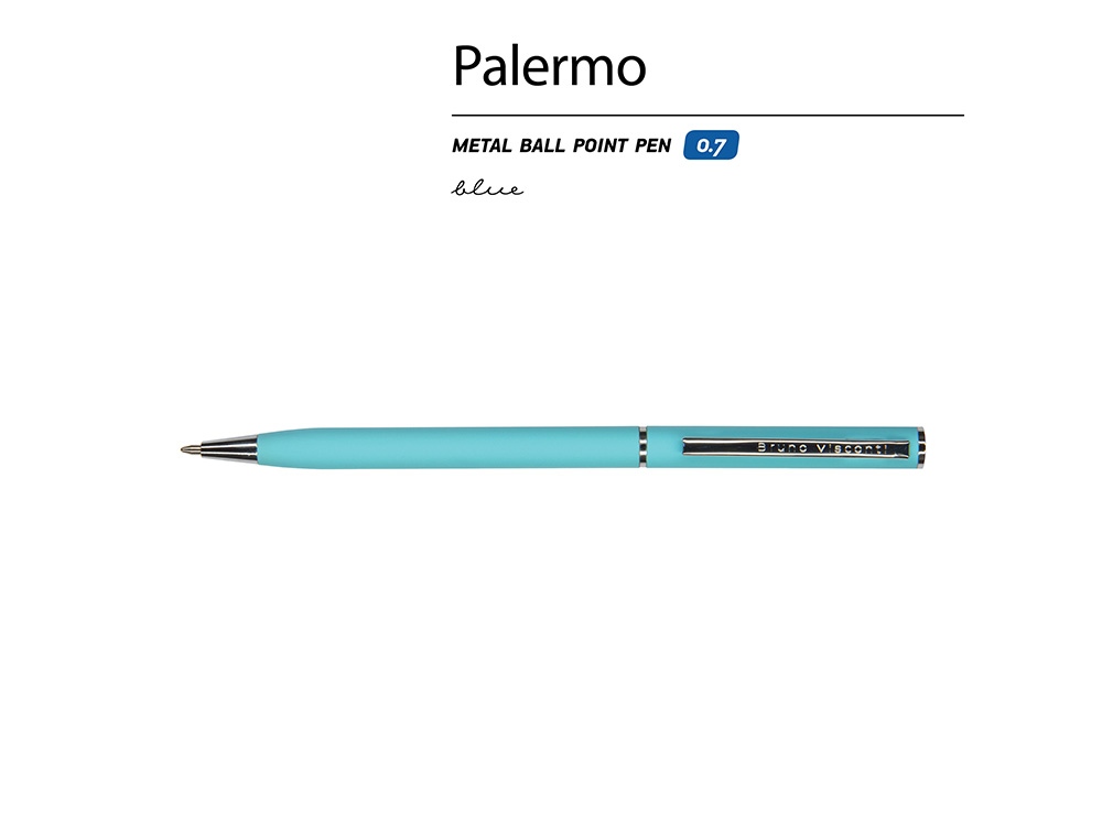 Ручка шариковая автоматическая BrunoVisconti® "PALERMO" цвет корпуса бирюзовый, soft-touch, 0.7 мм-1