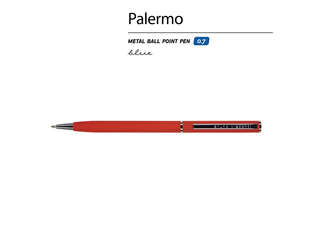 Ручка шариковая автоматическая BrunoVisconti® "PALERMO" цвет корпуса красный, soft-touch, 0.7 мм-1