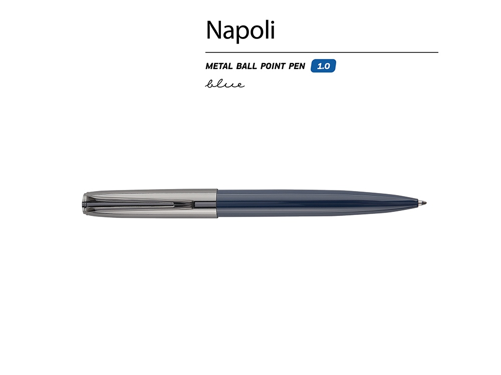 Ручка металлическая шариковая "Napoli", синий/вороненая сталь-1