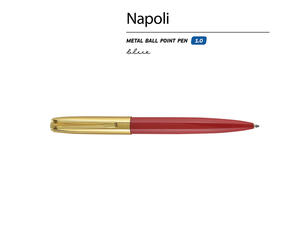 Ручка металлическая шариковая "Napoli", красный/золотистый-1