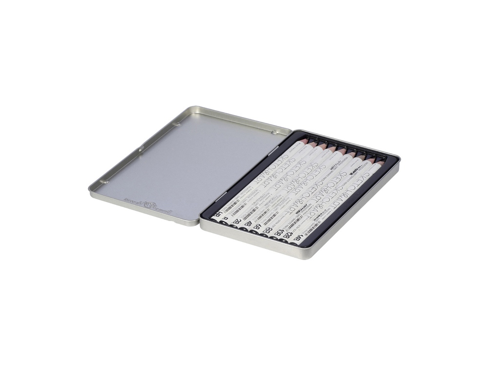 Набор чернографитовых карандашей  "Sketch & Art"  утолщенные,9 шт. hb-14b,  металлическая коробка с ложементом-1
