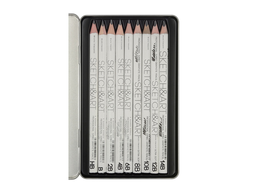 Набор чернографитовых карандашей  "Sketch & Art"  утолщенные,9 шт. hb-14b,  металлическая коробка с ложементом-2