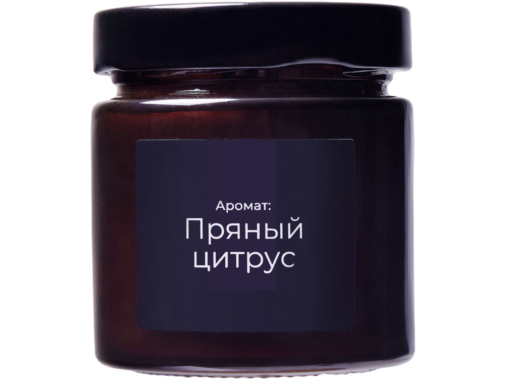 Свеча в стеклянной коричневой банке 200мл, аромат "Пряный цирус", фитиль деревянный-1