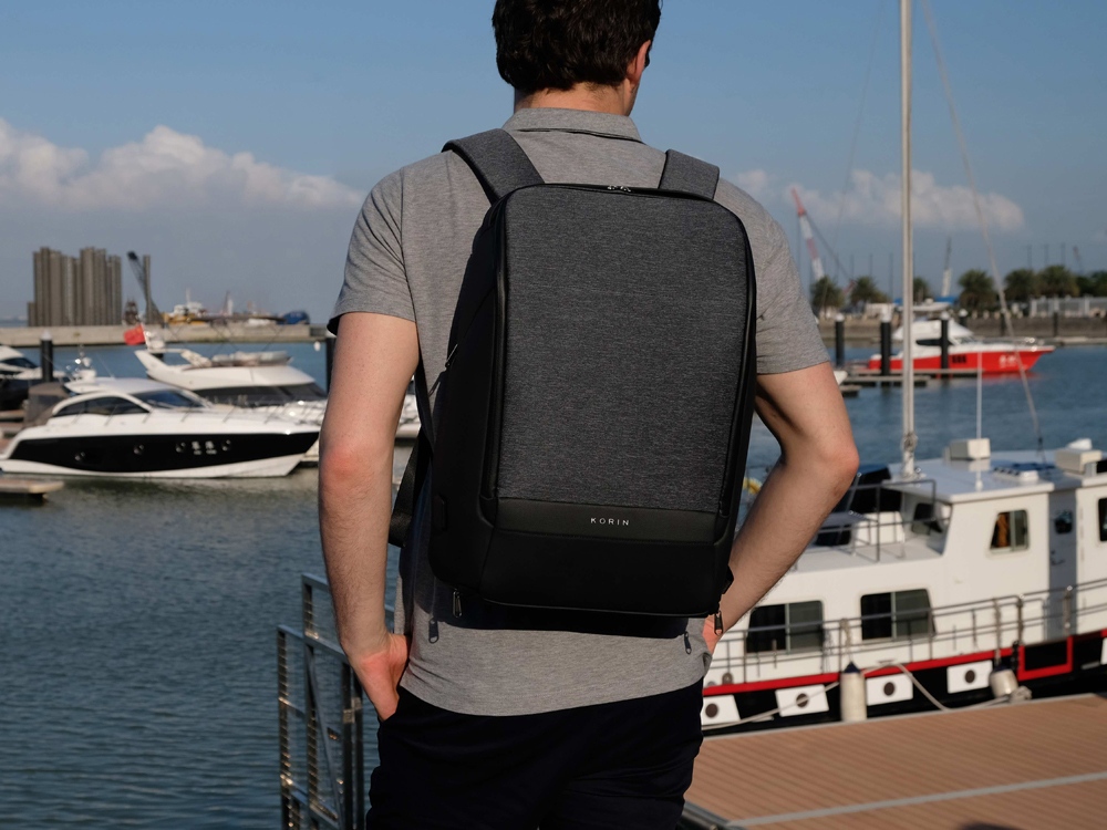 Антикражный рюкзак FlexPackPro для ноутбука 15.6", серый/черный-15