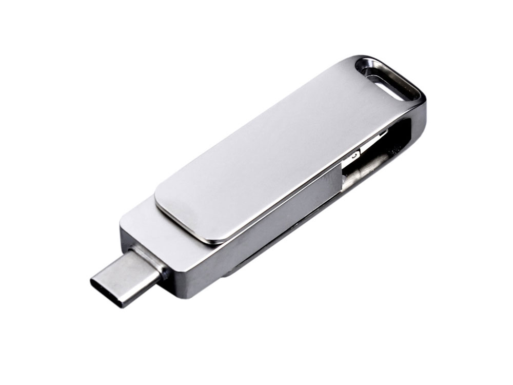 USB 2.0-флешка на 32 Гб поворотный механизм, c дополнительным разъемом Micro USB с одноцветным металлическим клипом-1