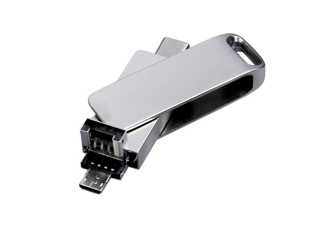 USB 2.0-флешка на 32 Гб поворотный механизм, c дополнительным разъемом Micro USB с одноцветным металлическим клипом-2