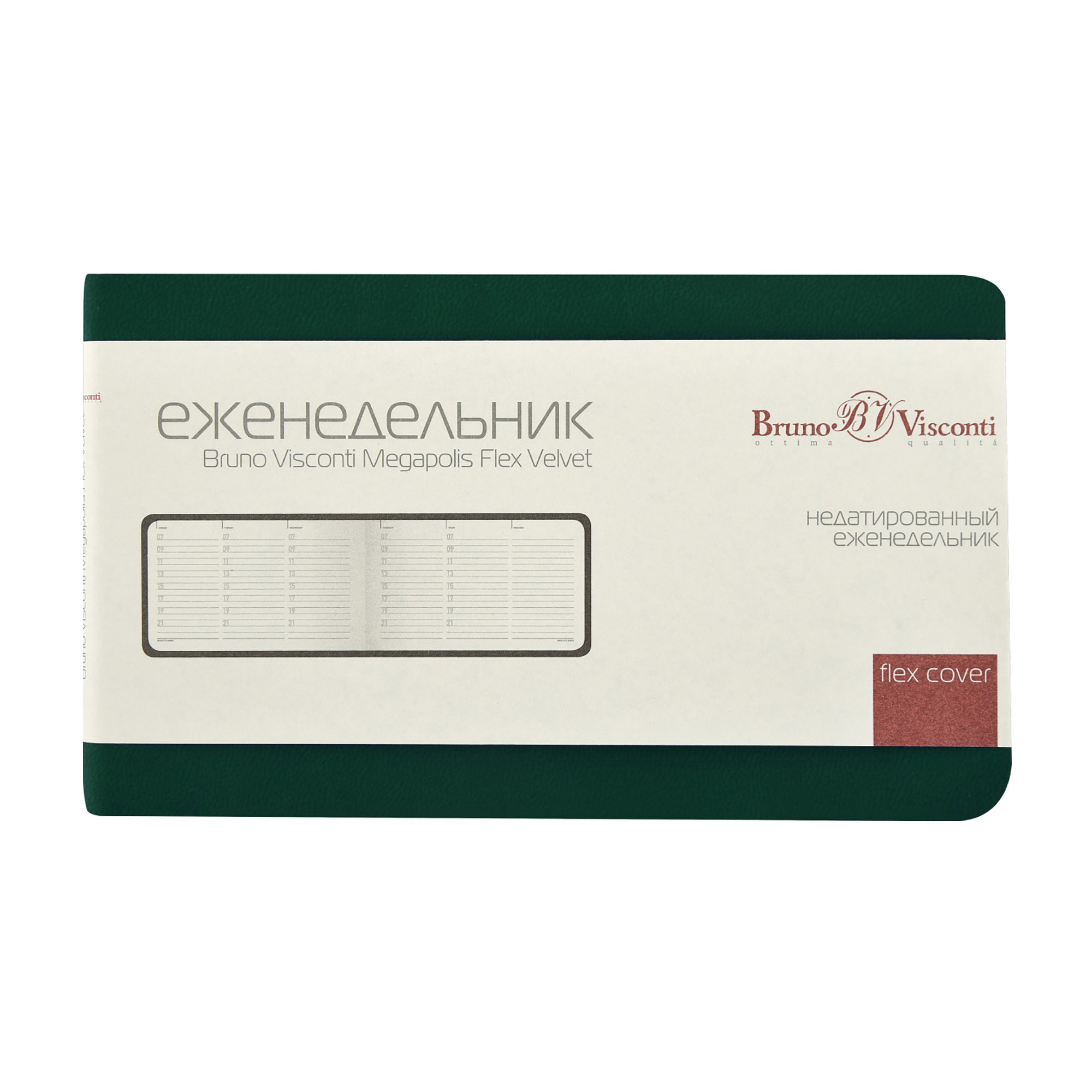Еженедельник недатированный А6 "Мегаполис Вельвет", зеленый-3