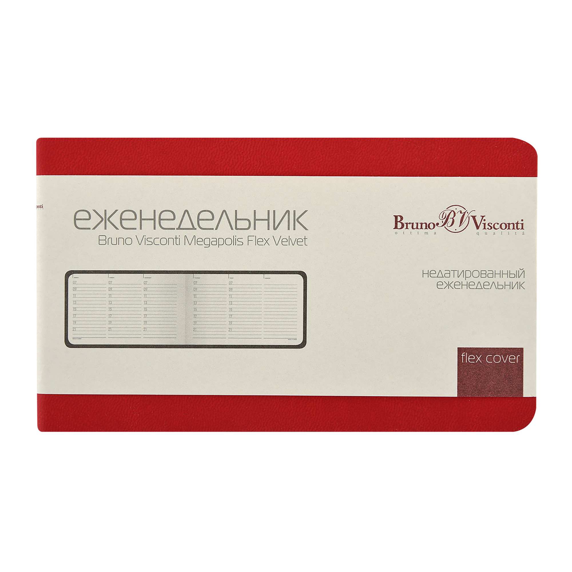Еженедельник недатированный А6 "Мегаполис Вельвет", красный-3