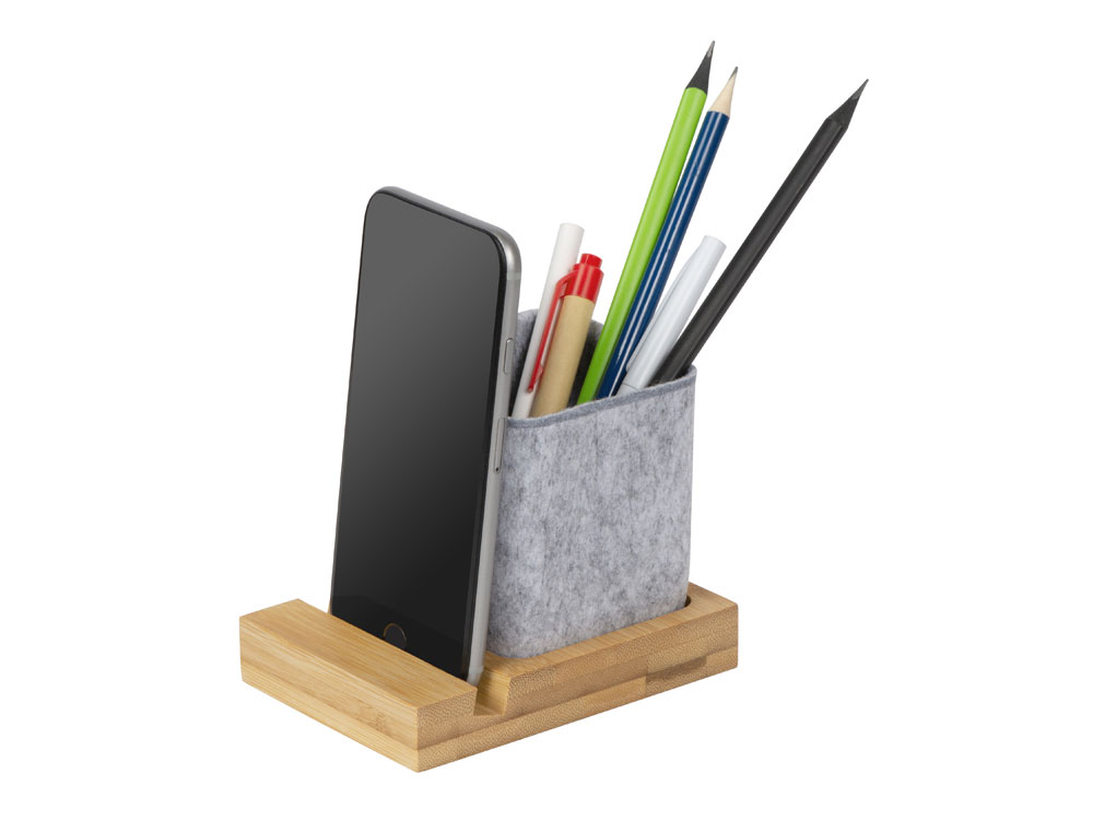 Подставка для ручек и телефона из бамбука "Takeshi", серый-1