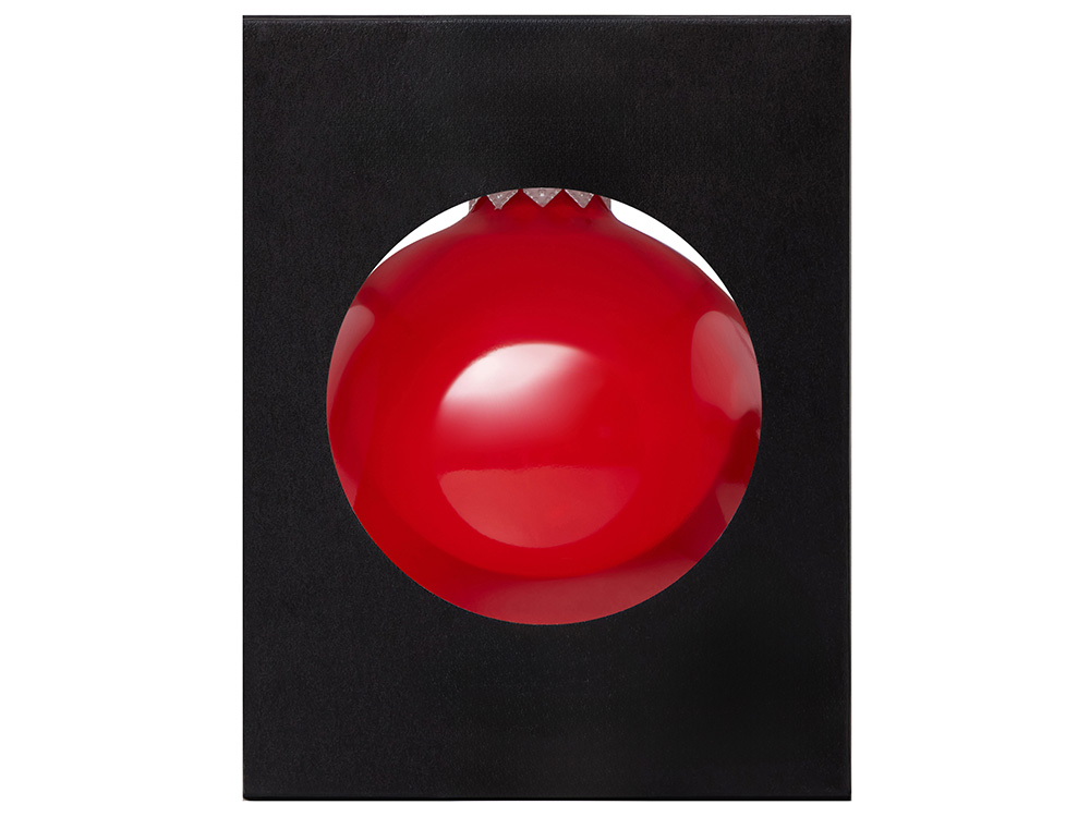 Стеклянный елочный шар "Frozi", красный прозрачный, с серебристым колпачком-2