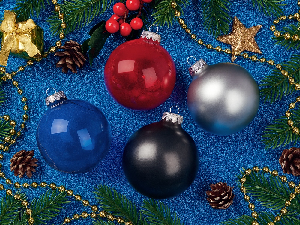 Стеклянный елочный шар "Christmas bauble", черный металлик, с серебристым колпачком в черной коробке-5