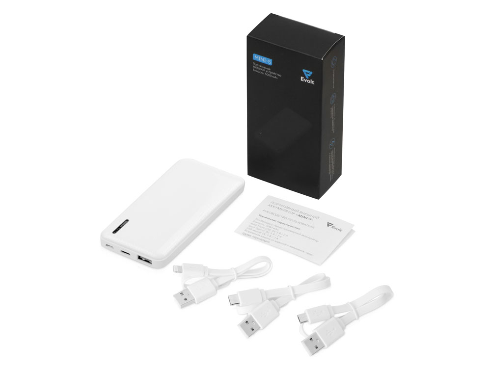 Внешний аккумулятор Evolt "Mini-5", 5000 mAh, белый-2