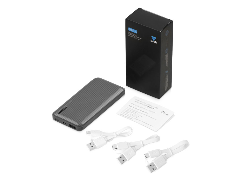 Внешний аккумулятор Evolt "Mini-5", 5000 mAh, серый-2