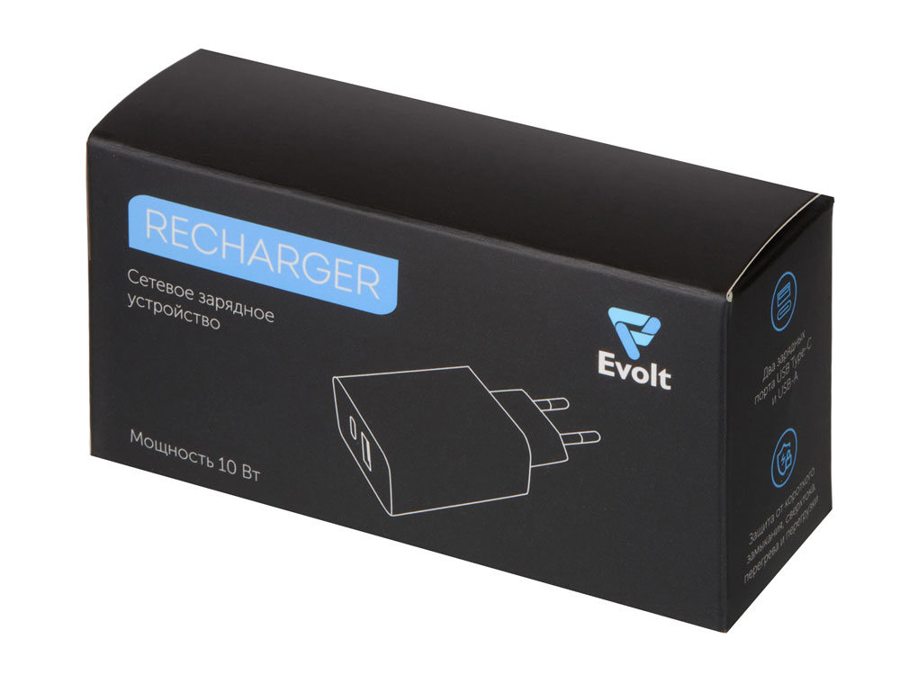 Сетевое зарядное устройство c выходами USB-A и USB-C «Recharger», 10 Вт, белый-3