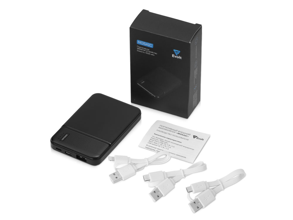 Внешний аккумулятор Evolt "Mosaic", 5000 mAh, черный-3