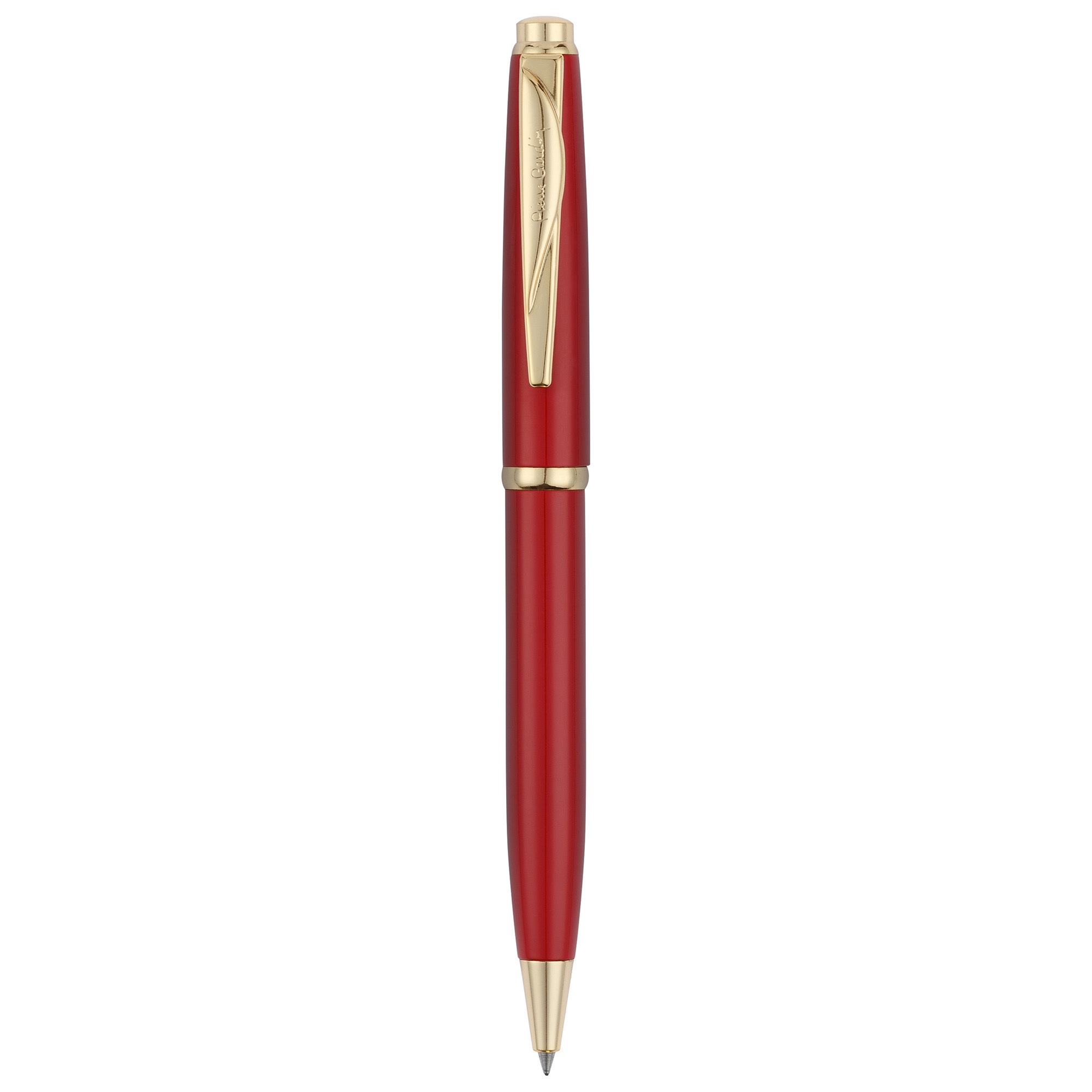 Ручка шариковая Pierre Cardin коллекция «ГАММА КЛАССИКА (GAMME CLASSIC)». Корпус - латунь с лакированным покрытием. Отделка и детали дизайна - сталь с позолотой. Цвет - красный. Упаковка E.-3