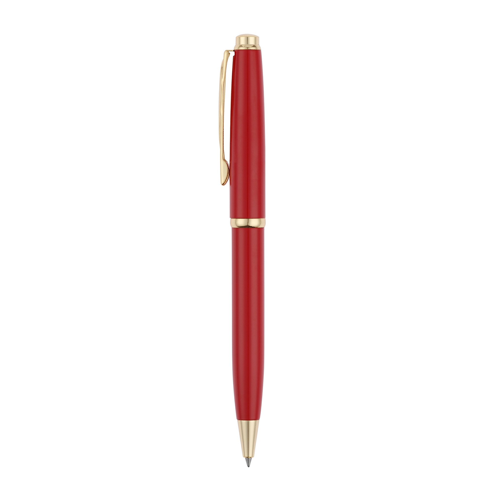 Ручка шариковая Pierre Cardin коллекция «ГАММА КЛАССИКА (GAMME CLASSIC)». Корпус - латунь с лакированным покрытием. Отделка и детали дизайна - сталь с позолотой. Цвет - красный. Упаковка E.-4