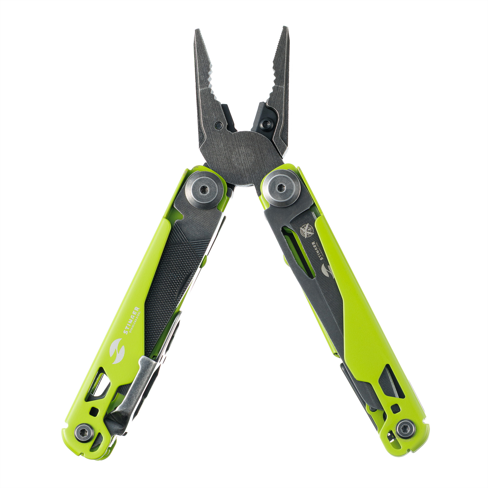 Мультитул Stinger, 107 х 19 мм, 19 функций, сталь, салатовый корпус, стоунвош, в картонной коробке, в комплекте нейлоновый чехол-3