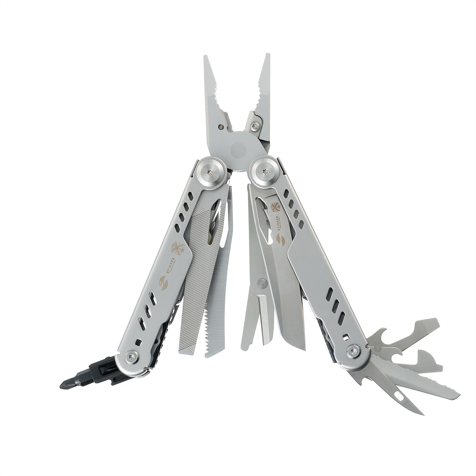 Мультитул Stinger, 110 х 27 мм, 23 функции, сталь, серебристый, в картонной коробке, в комплекте нейлоновый чехол-1