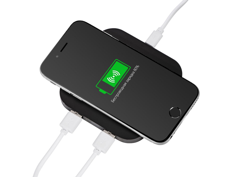 Беспроводная зарядка «Tile» с 2 USB-A, 5 Вт, черный-1