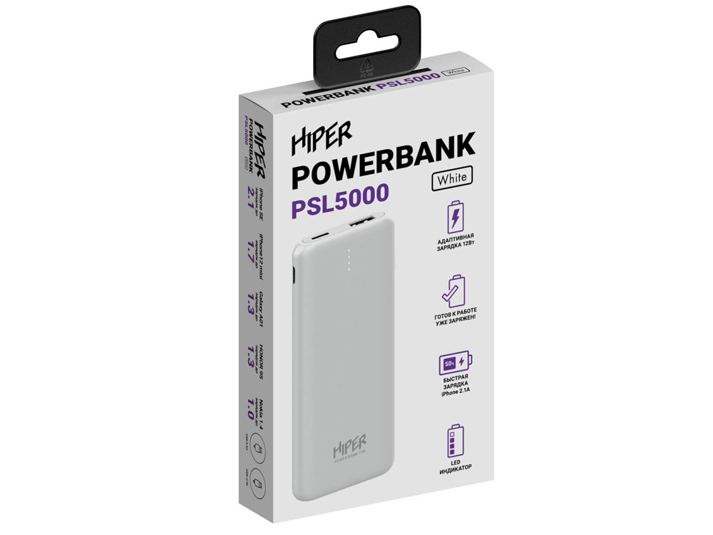 Портативный внешний аккумулятор PSL5000 White (Р)-3