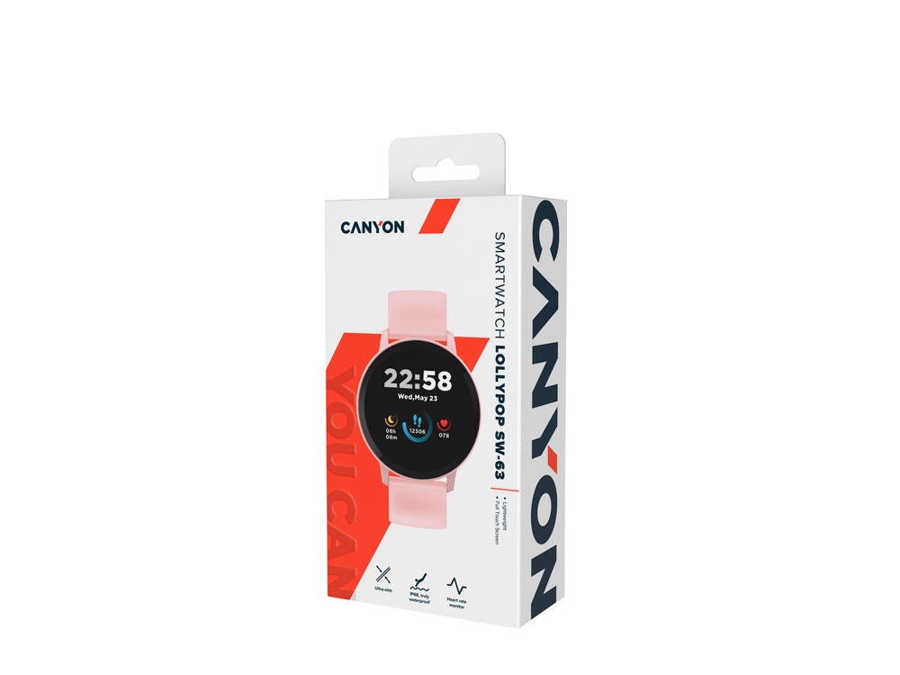Умные часы CANYON Lollypop SW-63, IP 68, BT 5.0, сенсорный дисплей 1.3, розовый (Р)-6