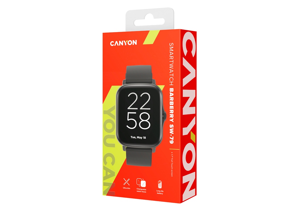 Умные часы CANYON Barberry SW-79, IP 67, BT 5.1, сенсорный дисплей 1.7, черный (Р)-5