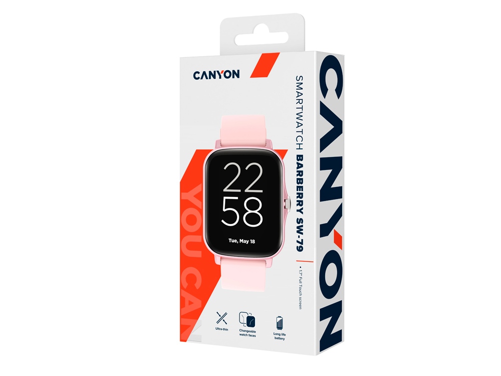 Умные часы CANYON Barberry SW-79, IP 67, BT 5.1, сенсорный дисплей 1.7, розовый (Р)-5