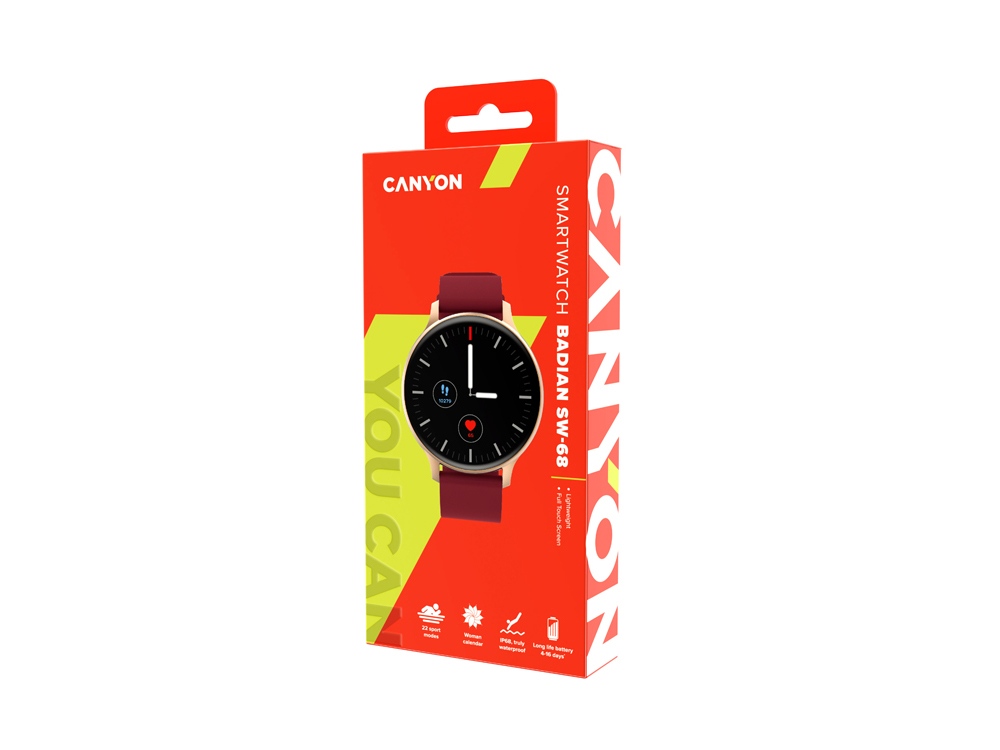 Смарт-часы Canyon SW-68 “ Badian”, IP68, темно-красный (Р)-3