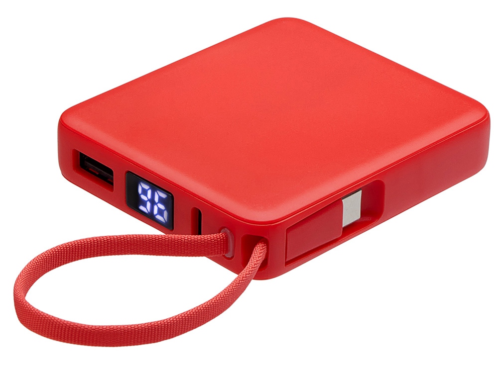 Внешний аккумулятор со встроенным кабелем USB-C «Дэнси», 5000 мАч, красный-1