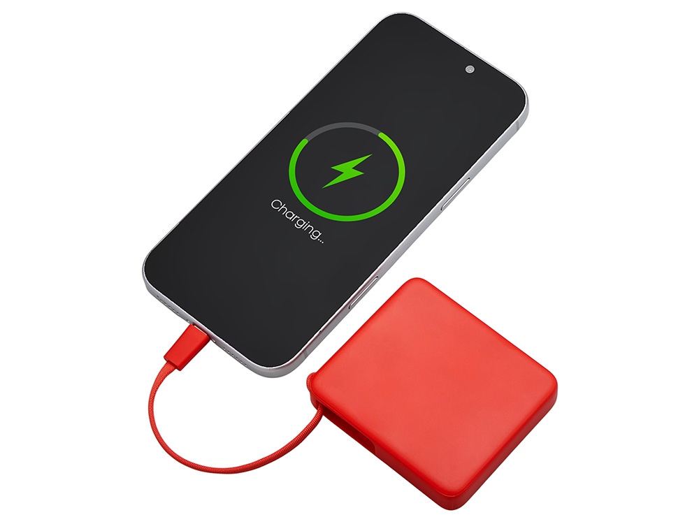 Внешний аккумулятор со встроенным кабелем USB-C «Дэнси», 5000 мАч, красный-2