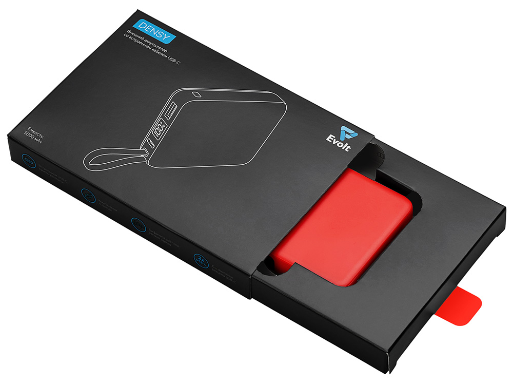 Внешний аккумулятор со встроенным кабелем USB-C «Дэнси», 5000 мАч, красный-4