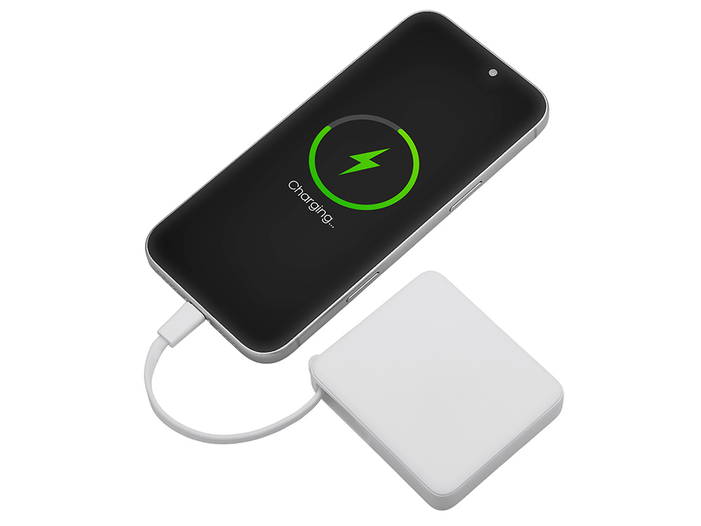 Внешний аккумулятор со встроенным кабелем USB-C «Дэнси», 5000 мАч, белый-2