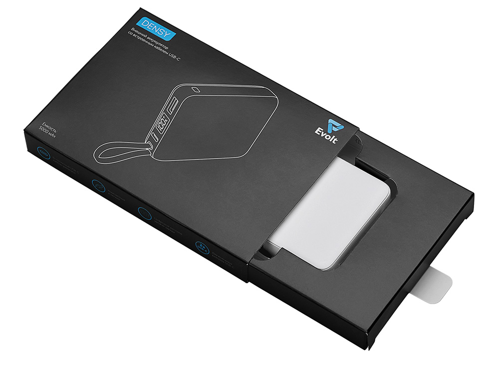 Внешний аккумулятор со встроенным кабелем USB-C «Дэнси», 5000 мАч, белый-4