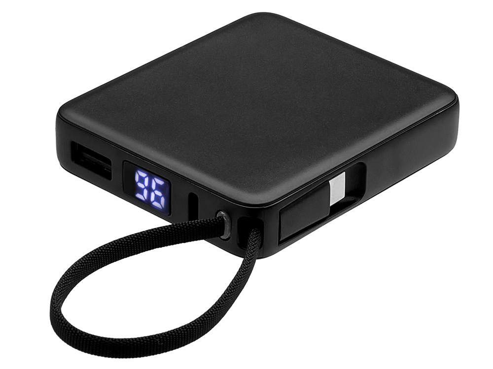 Внешний аккумулятор со встроенным кабелем USB-C «Дэнси», 5000 мАч, черный-1